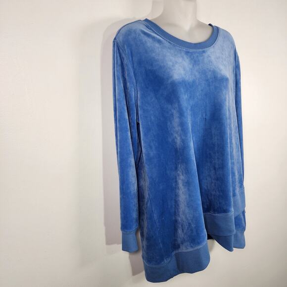 Denim & Co. Active Women Velour Pullover Sweatshirt Rib Trim Blue Medium A346271 - Picture 4 of 10